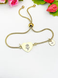 Iris Flower Heart Charm Silver or Gold Bracelet – Dainty Floral Gift Jewelry, N641