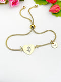 Iris Flower Heart Charm Silver or Gold Bracelet – Dainty Floral Gift Jewelry, N641