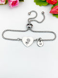 Peony Flower Heart Charm Silver or Gold Bracelet – Dainty Floral Gift Jewelry, N642
