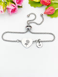 Peony Flower Heart Charm Silver or Gold Bracelet – Dainty Floral Gift Jewelry, D642