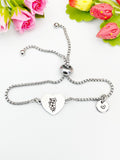 Sakura Flower Heart Charm Bracelet – Dainty Floral Jewelry, Silver or Gold Finish