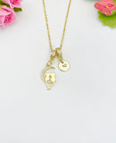 Couple Cat on Crescent Moon Cubic Zirconia Charm Gold Necklace, Dainty Personalized Gift, N7006