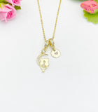Couple Cat on Crescent Moon Cubic Zirconia Charm Gold Necklace, Dainty Personalized Gift, N7006