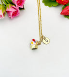 Gold Cupcake Pendant Necklace – Dainty Dessert Charm Gift Jewelry, N6908
