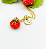 Tomato Pendant Gold Necklace – Dainty Red Charm Vegetable Foodie Jewelry Gift, N6909