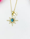 North Star Cubic Zirconia Pendant Gold Necklace, Dainty Celestial Personalized Gift, N7008
