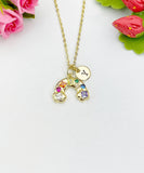 Rainbow Cubic Zirconia Pendant 18K Gold Plated Necklace, Dainty Colorful Personalized Gift, N7009