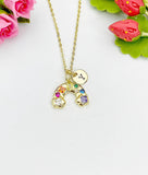 Rainbow Cubic Zirconia Pendant 18K Gold Plated Necklace, Dainty Colorful Personalized Gift, N7009