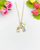 Rainbow Cubic Zirconia Pendant 18K Gold Plated Necklace, Dainty Colorful Personalized Gift, N7009