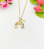 Rainbow Cubic Zirconia Pendant 18K Gold Plated Necklace, Dainty Colorful Personalized Gift, N7009