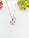 Gold Sakura Flower Charm Necklace, Cherry Blossom, N5911