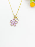 Gold Sakura Flower Charm Necklace, Cherry Blossom, N5911