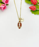 Football Cubic Zirconia Pendant 18K Gold Plated Necklace, Dainty Sport Fan Personalized Gift, N7010