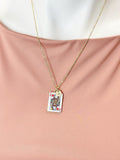 Gold Queen of Heart Play Card Charm Necklace, N5667