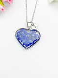 Silver Lapis Lazuli Heart Pendant Necklace, Natural Gemstone Jewelry, N4492