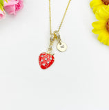 Strawberry Enamel Pendant Gold Necklace, Dainty Fruit Personalized Gift, N7011
