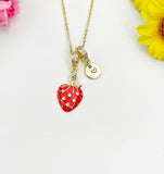 Strawberry Enamel Pendant Gold Necklace, Dainty Fruit Personalized Gift, N7011