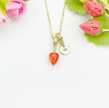 18K Gold Plated Red Strawberry Enamel Charm Necklace, Dainty Fruit Personalized Gift, N7013