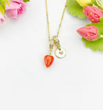 18K Gold Plated Red Strawberry Enamel Charm Necklace, Dainty Fruit Personalized Gift, N7013