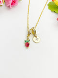 18K Gold Plated Tiny Cubic Zirconia Strawberry Charm Necklace, Dainty Fruit Personalized Gift, N7014