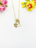 18K Gold Plated Cherry Cubic Zirconia Charm Necklace, Dainty Fruit Personalized Gift, N7016
