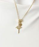 18K Gold Plated Cross Heart CZ Necklace, Dainty Faith Charm, N7019