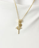 18K Gold Plated Cross Heart CZ Necklace, Dainty Faith Charm Pendant
