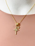 18K Gold Plated Cross Heart CZ Necklace, Dainty Faith Charm Pendant