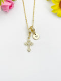 18K Gold Plated Cross Cubic Zirconia Charm Necklace, Dainty Faith Personalized Gift, N7021