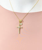 18K Gold Plated Cross Cubic Zirconia Pendant Necklace, Dainty Faith Personalized Gift, N7023