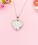 Stainless Steel Heart Flower Locket Pendant Necklace Personalized Customized Monogram Made to Order Jewelry, D390