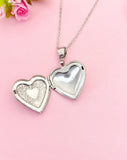 Stainless Steel Heart Flower Locket Pendant Necklace Personalized Customized Monogram Made to Order Jewelry, D390
