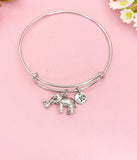 Silver Elephant Bracelet, Personalized Customized Monogram Jewelry, N1098