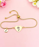Carnation Flower Heart Charm Silver or Gold Bracelet – Dainty Floral Gift Jewelry, N645