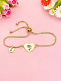 Carnation Flower Heart Charm Silver or Gold Bracelet – Dainty Floral Gift Jewelry, N645