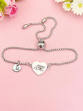 Jasmine Flower Heart Charm Silver or Gold Bracelet – Dainty Floral Gift Jewelry, N646
