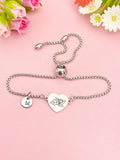 Jasmine Flower Heart Charm Silver or Gold Bracelet – Dainty Floral Gift Jewelry, N646