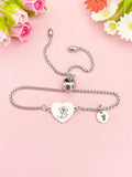 Crocus Flower Heart Charm Silver or Gold Bracelet – Dainty Spring Gift Jewelry, N647