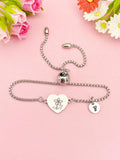Crocus Flower Heart Charm Silver or Gold Bracelet – Dainty Spring Gift Jewelry, N647