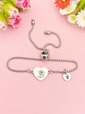 Crocus Flower Heart Charm Silver or Gold Bracelet – Dainty Spring Gift Jewelry, N647