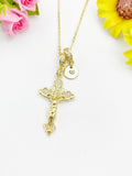 Crucifix Cross Cubic Zirconia Pendant 18K Gold Plated Necklace, Personalized Faith Gift, N7025