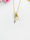Gold Tiny Cross Cubic Zirconia Charm Necklace, Dainty Personalized Faith Gift, N7026