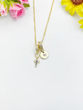 Gold Tiny Cross Cubic Zirconia Charm Necklace, Dainty Personalized Faith Gift, N7026