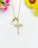 Infinity Cross Cubic Zirconia Pendant 18K Gold Plated Necklace, Dainty Personalized Faith Gift, N7027