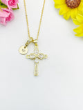 Infinity Cross Cubic Zirconia Pendant 18K Gold Plated Necklace, Dainty Personalized Faith Gift, N7027