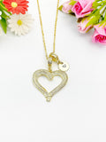 18K Gold Plated Heart Cubic Zirconia Pendant Necklace with Initial Charm