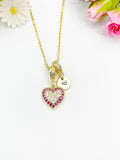 18K Gold Plated Heart Pendant Necklace with Initial Charm – Cubic Zirconia, Brass Chain