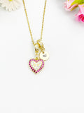 18K Gold Plated Heart Pendant Necklace with Initial Charm – Cubic Zirconia, Brass Chain
