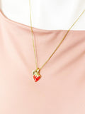 18K Gold Plated Strawberry Pendant Necklace with Initial Charm