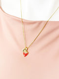 18K Gold Plated Strawberry Pendant Necklace with Initial Charm